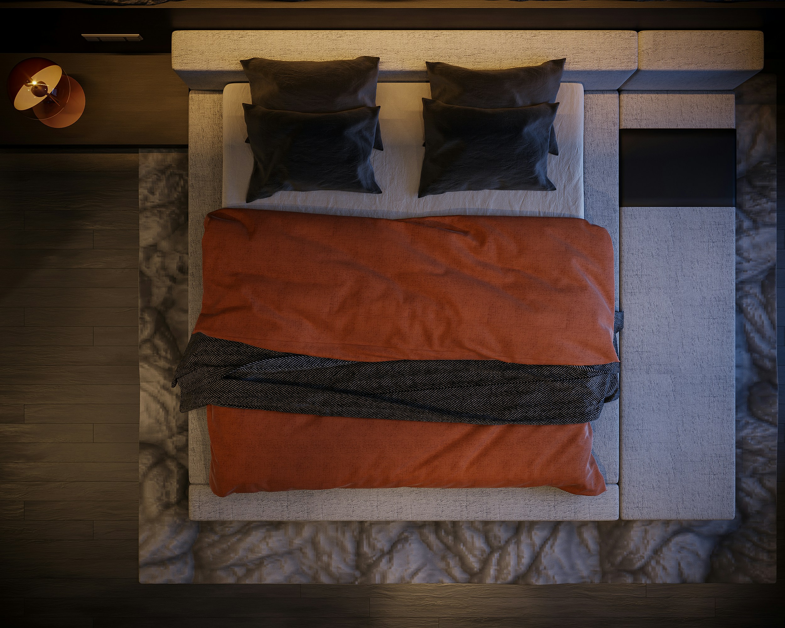 a box with a picture of a bed and a pillow