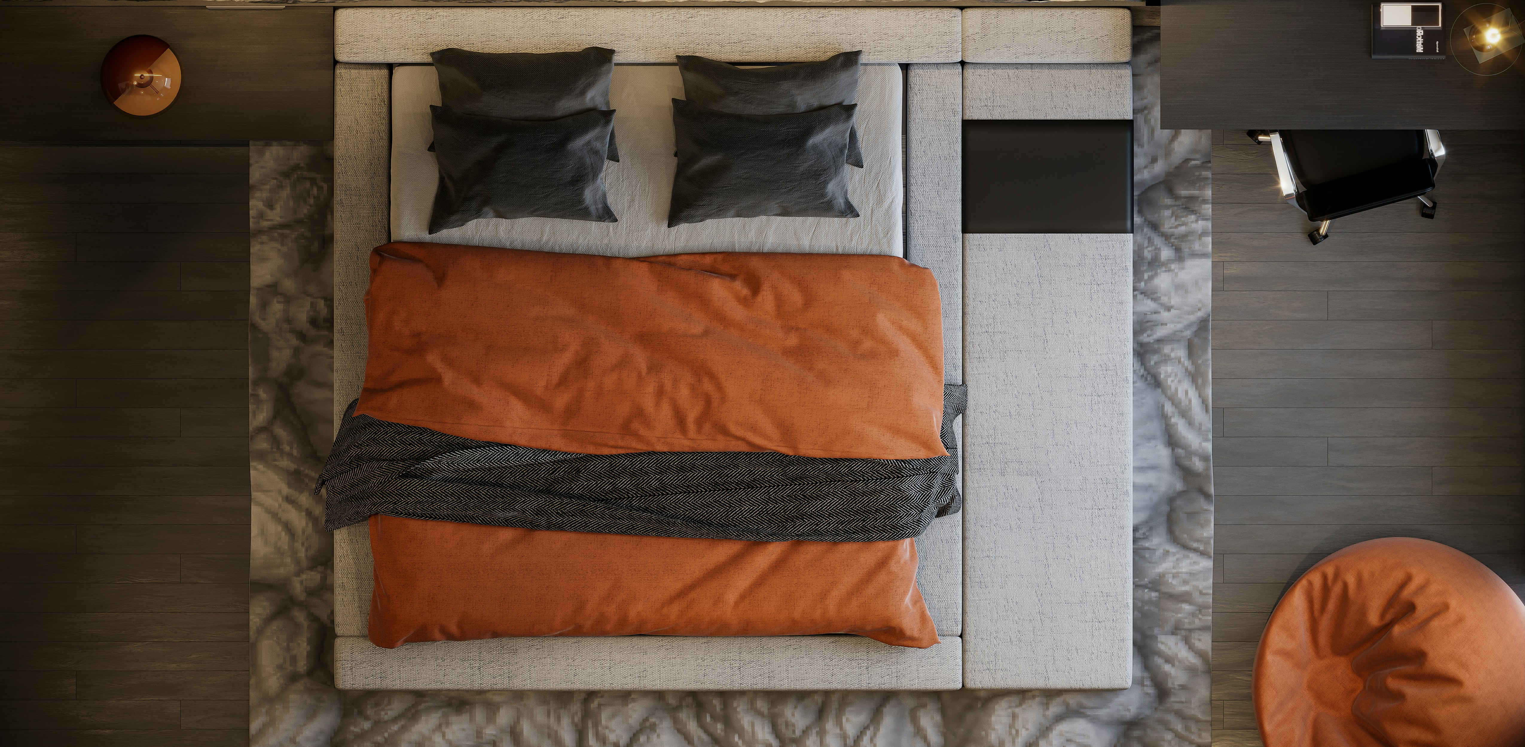 a box with a picture of a bed and a pillow