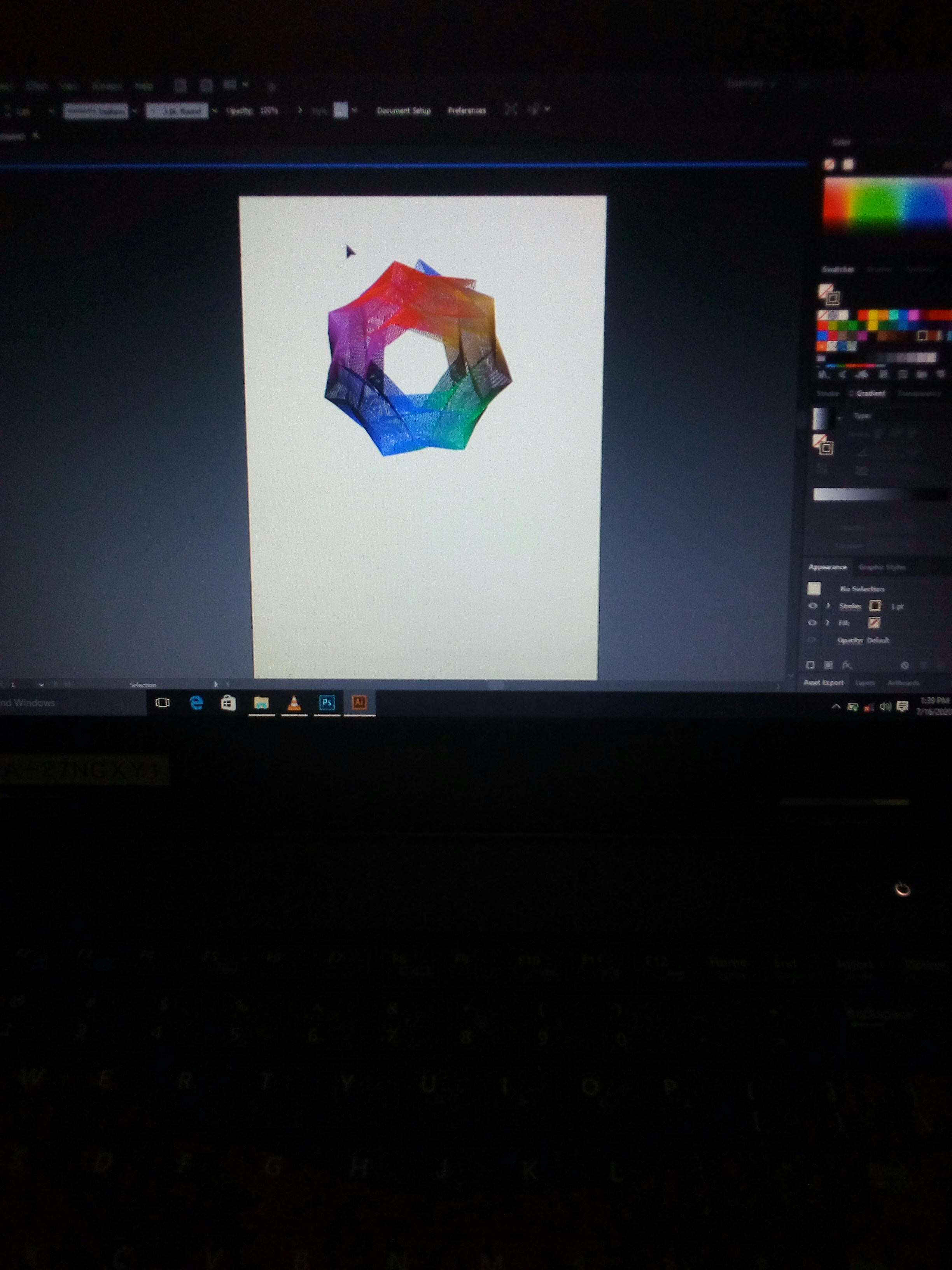 Colorful digital art canvas with vibrant abstract shapes on bright studio background