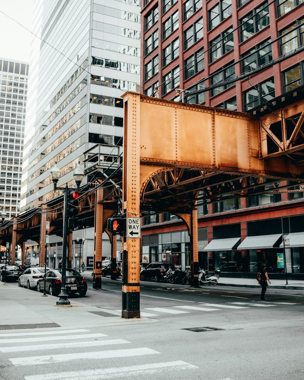 a street with a bridge over it