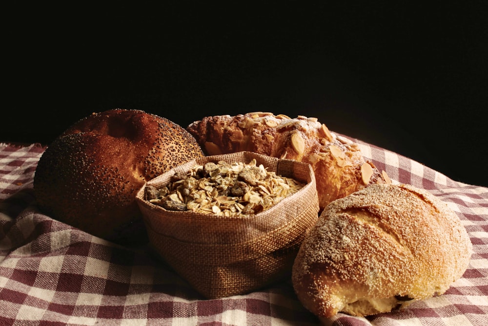 a group of breads with seeds