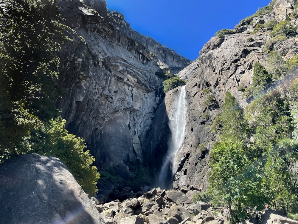 a waterfall in a rocky area