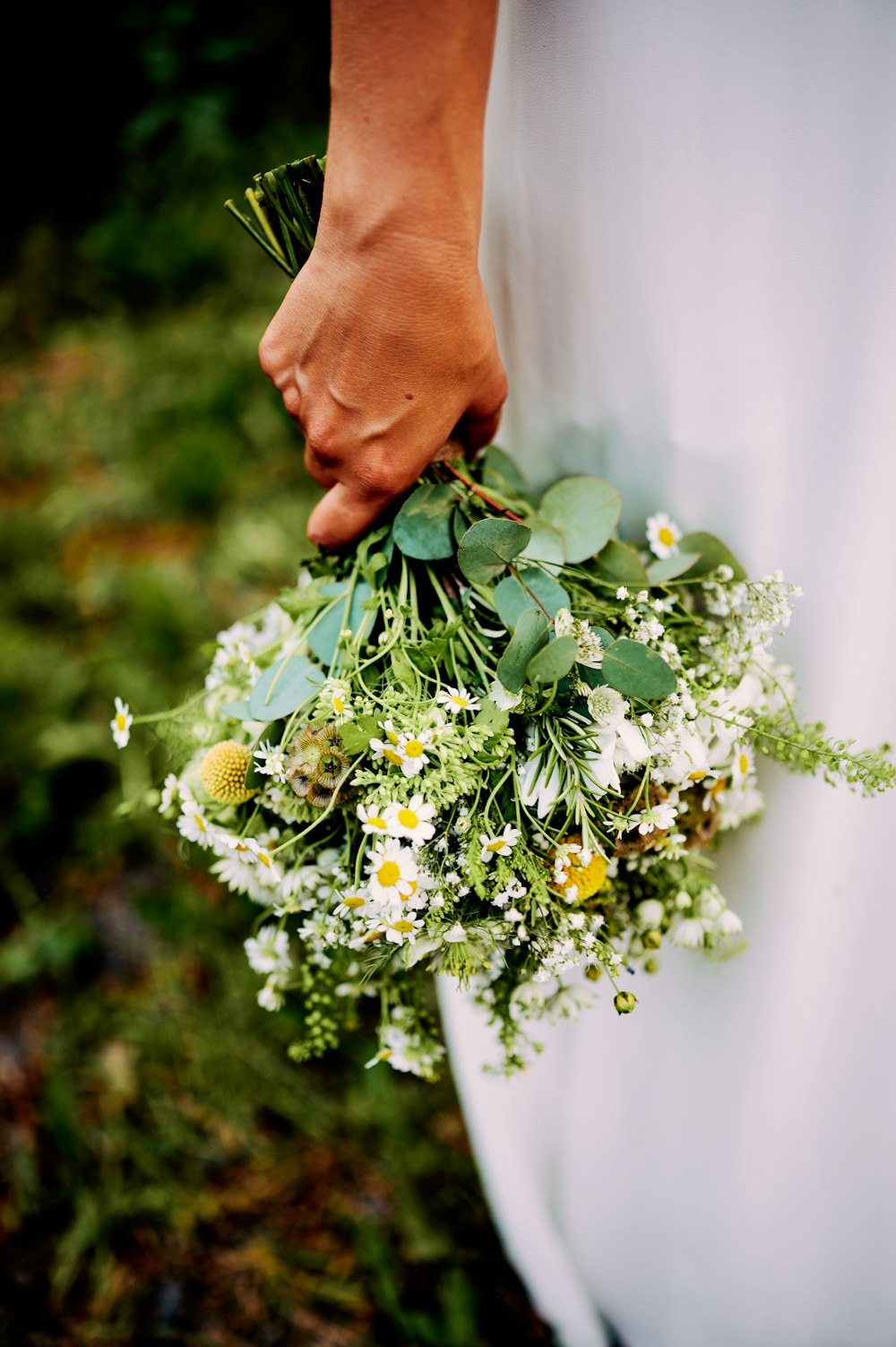 a hand holding a bouquet of flowers