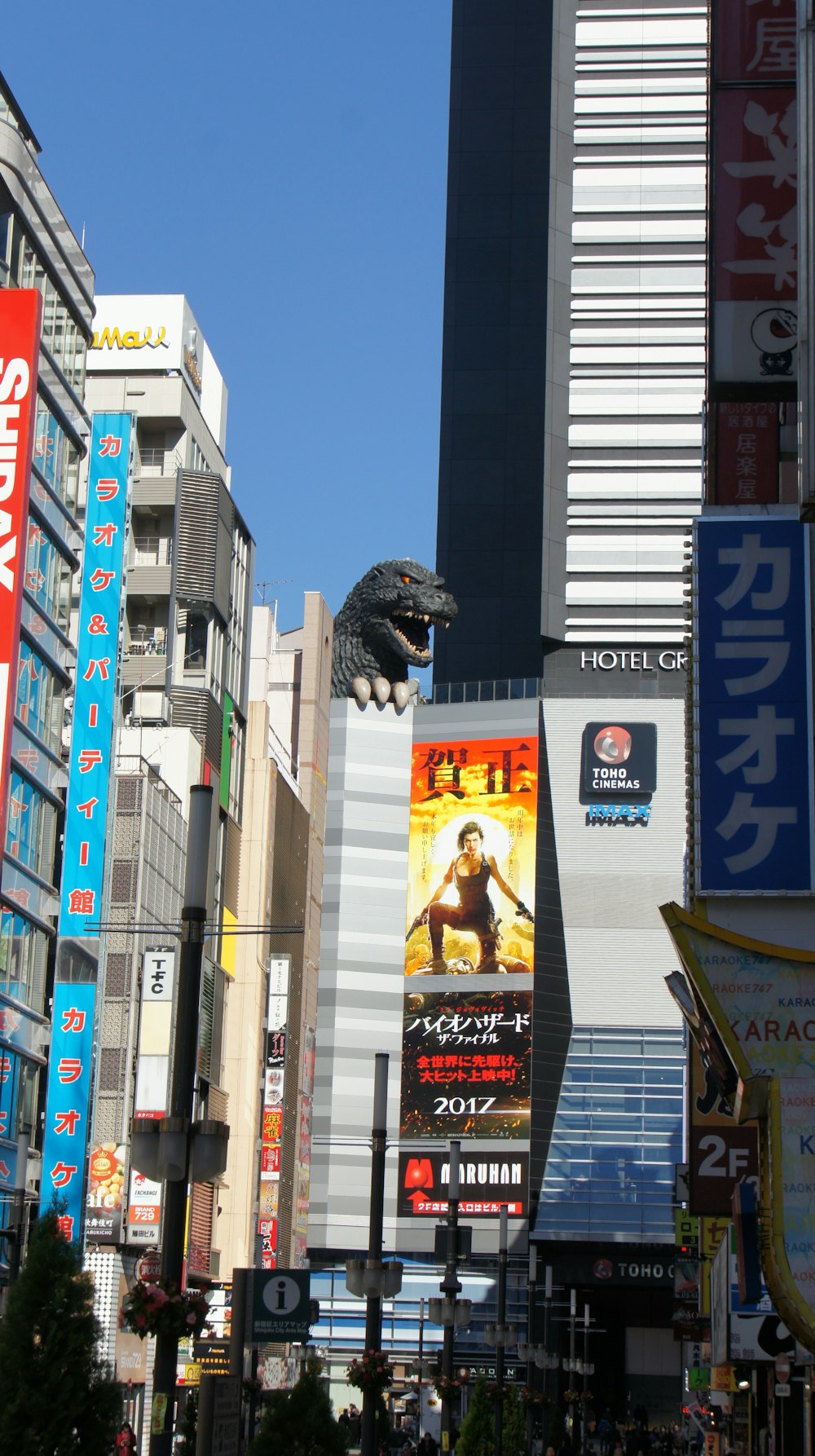 a city street with many signs