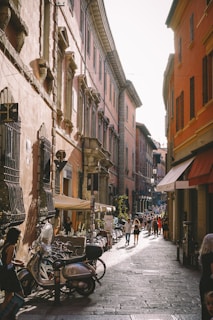 a group of people walking down a street