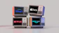 Four old-style television sets are stacked in two rows and each screen displays a different streaming service logo: Disney+, Apple TV+, Netflix, and Prime Video.