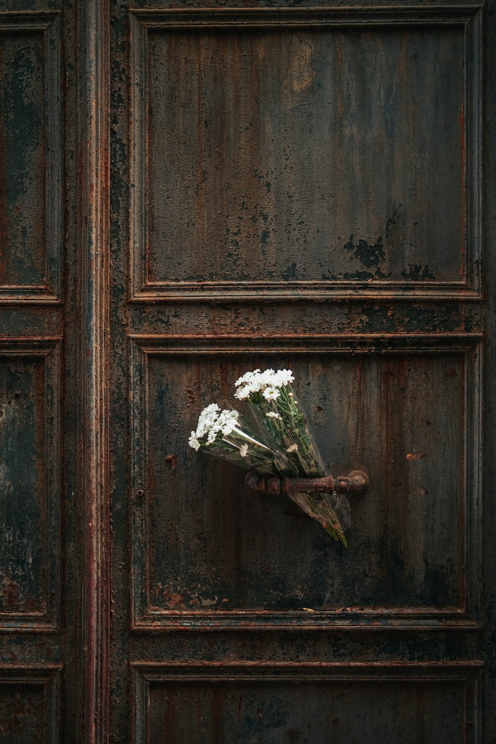 a flower on a door