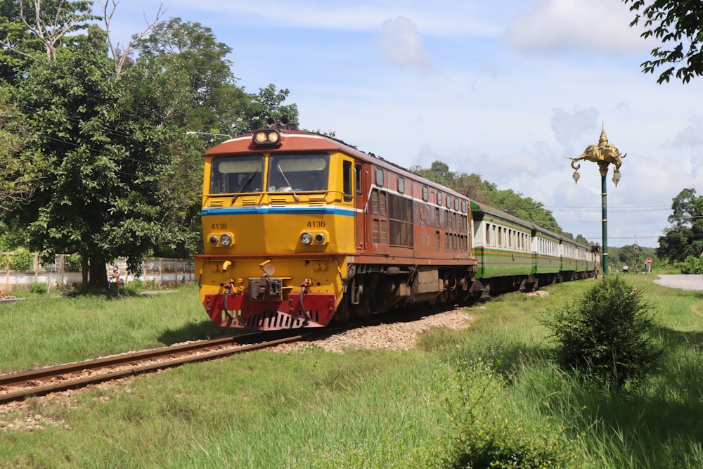 a train travels down the tracks