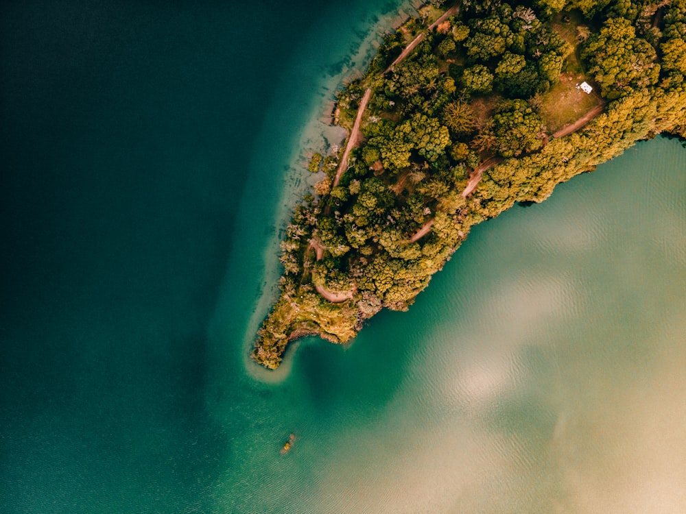 a green island with a small island