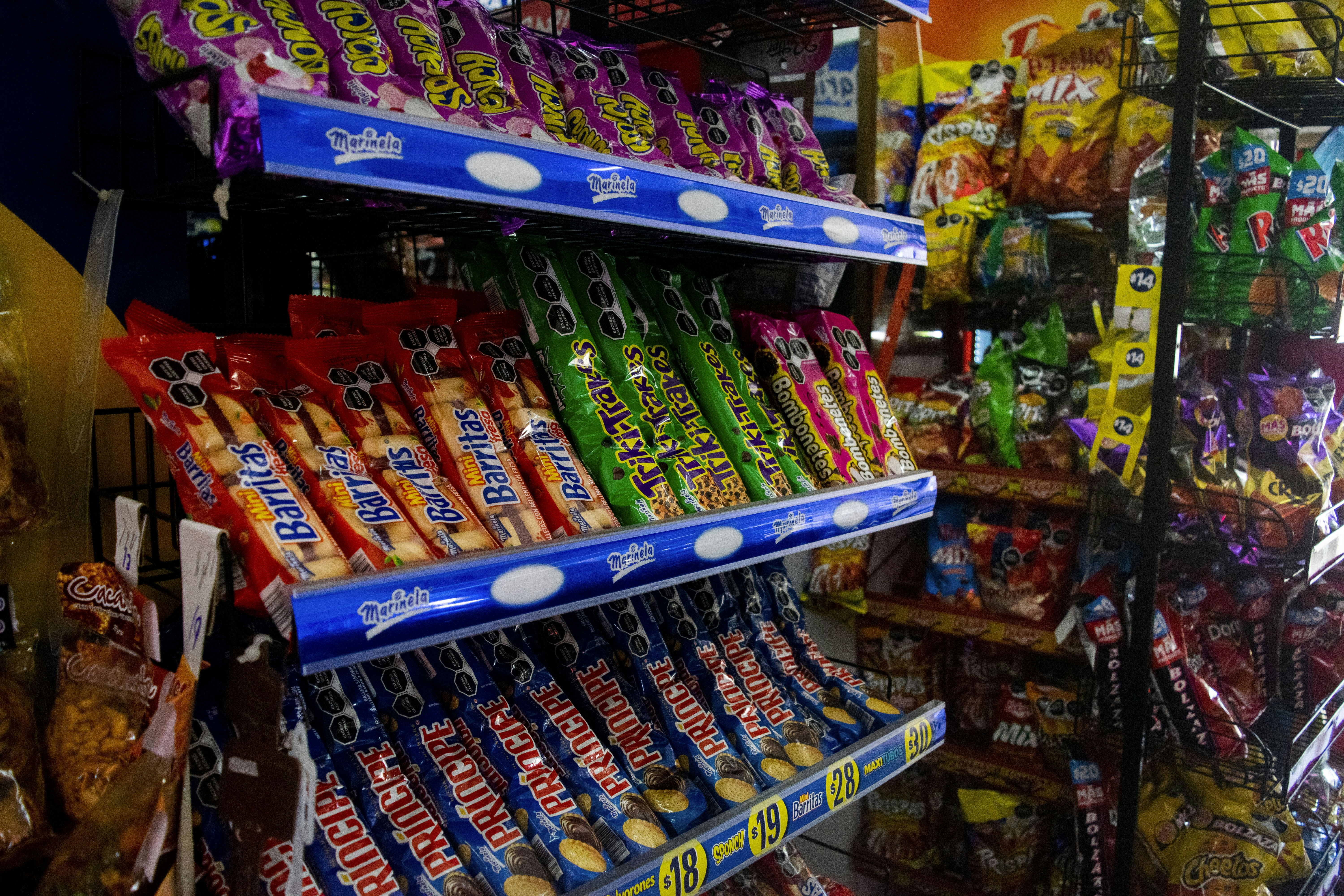 a shelf of candy