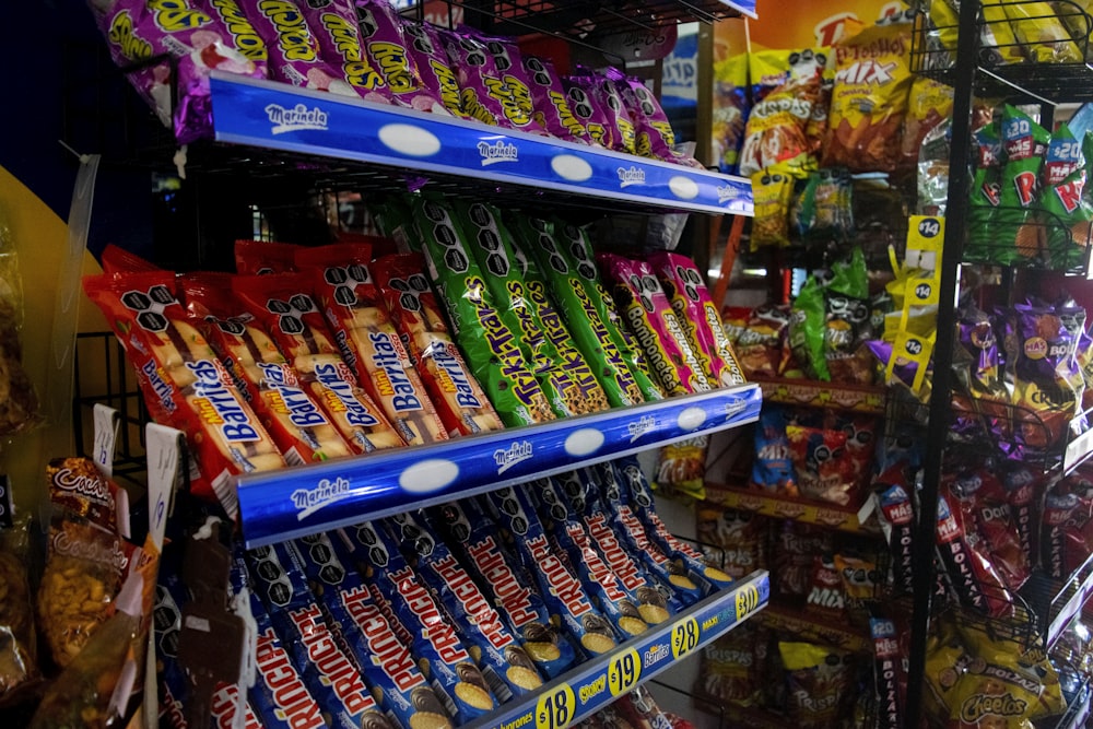 a shelf of candy