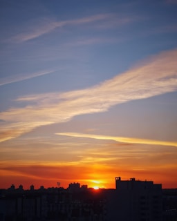 A beautiful sunset over the city skyline of Timisoara.