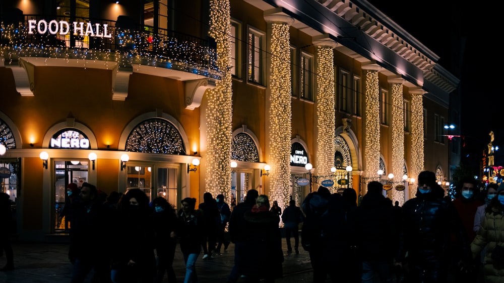 a group of people in a building