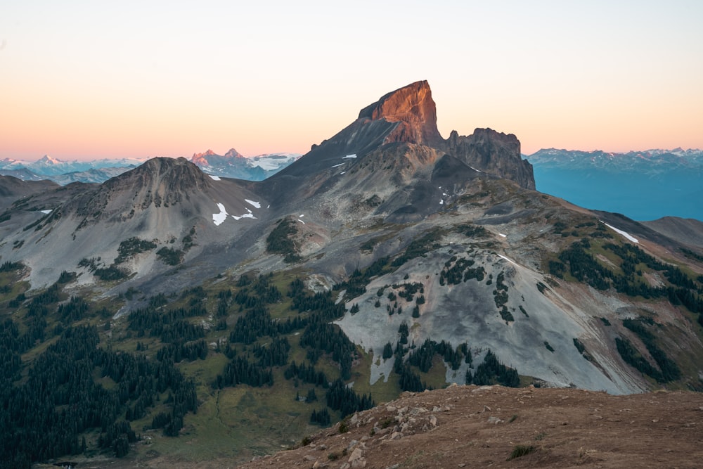 a mountain with snow