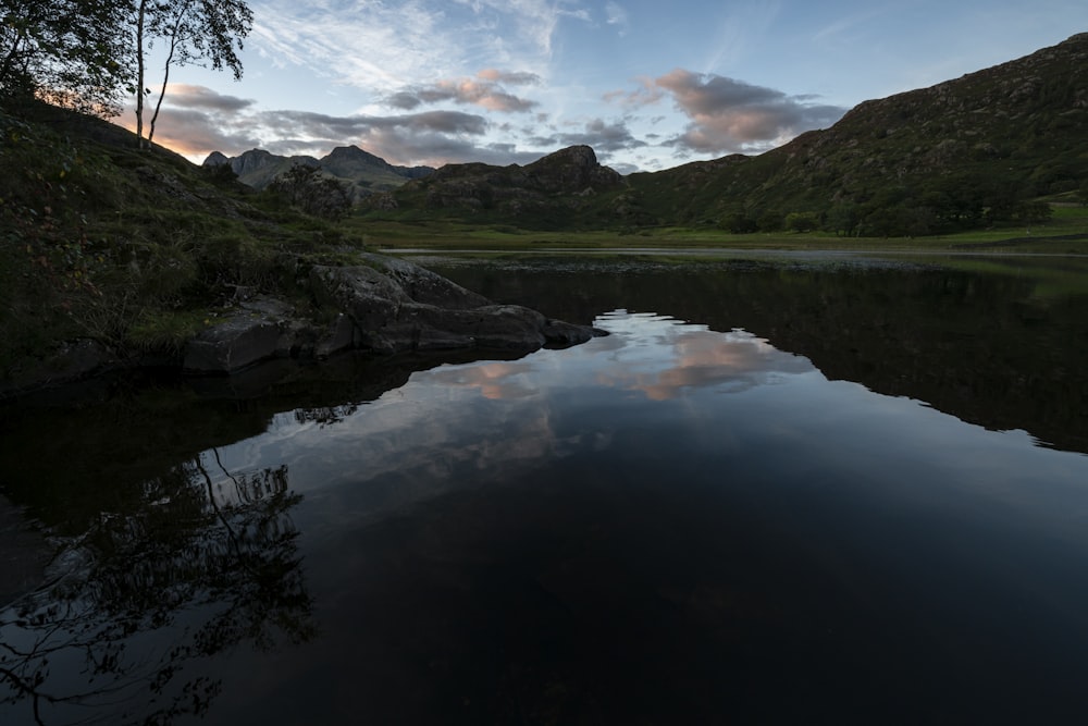 a lake surrounded by mountains