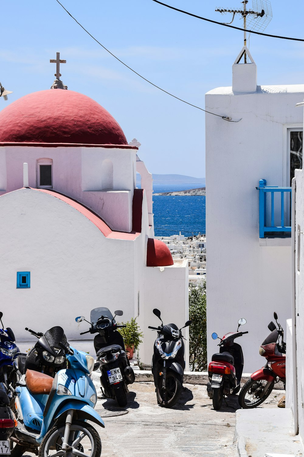 motorcycles parked outside a building