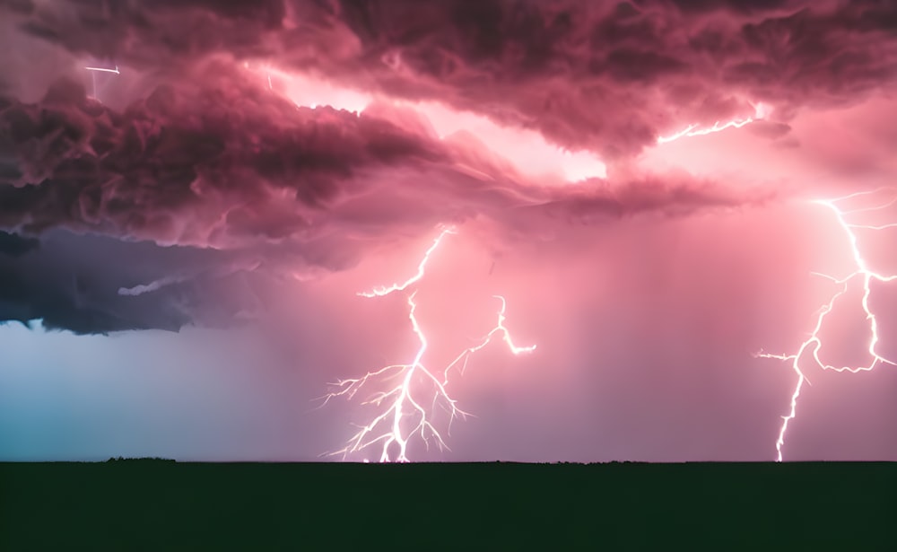 lightning striking a field