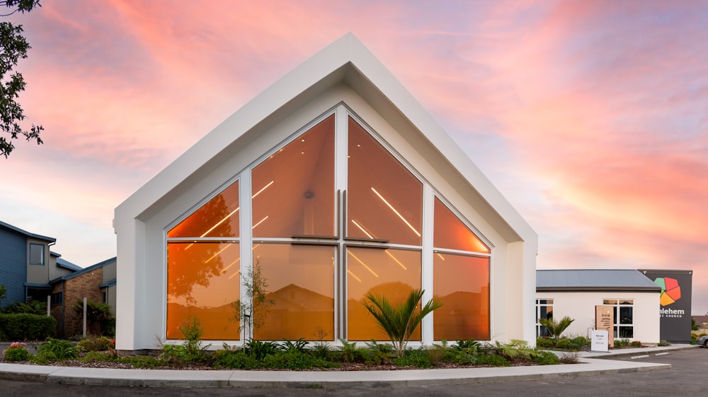 a building with a large glass window