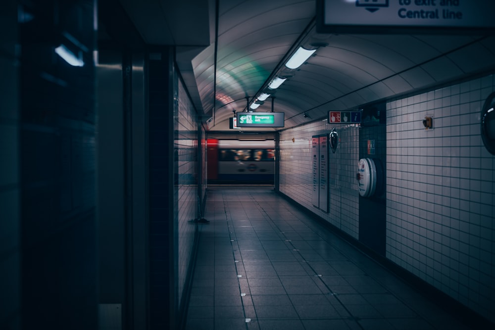 a subway station with a train