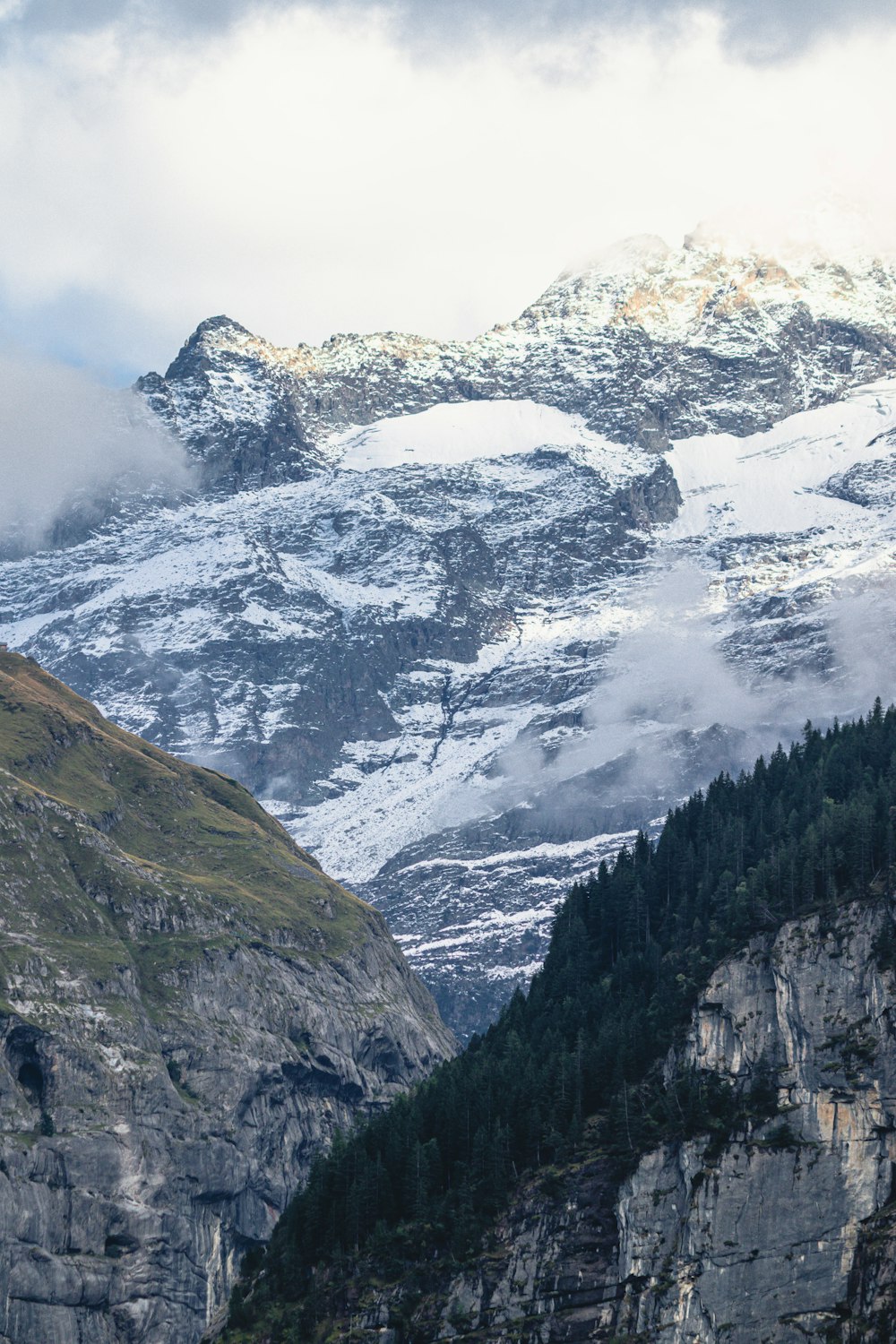 a mountain with snow