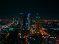 Kingdom Tower and Riyadh skyline at night, Saudi Arabia