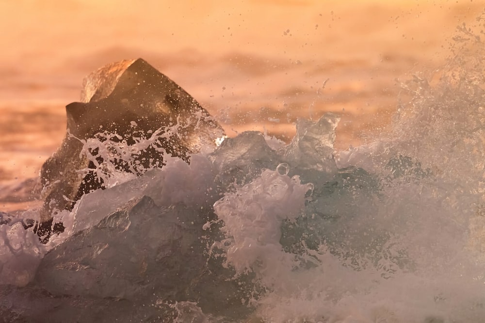 a wave crashing against a rock