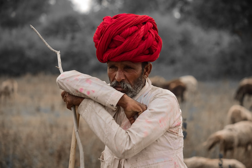 a person holding a stick