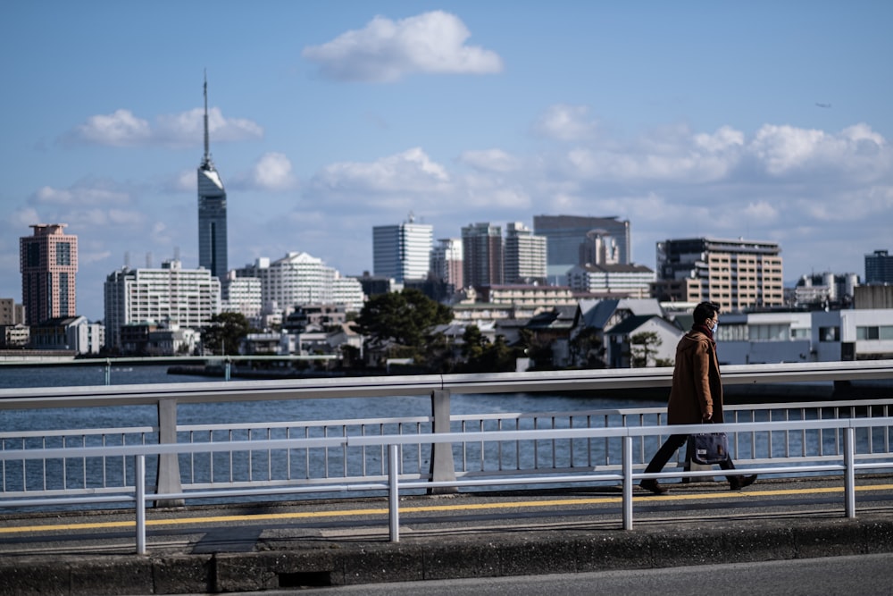 a person walking on a bridge