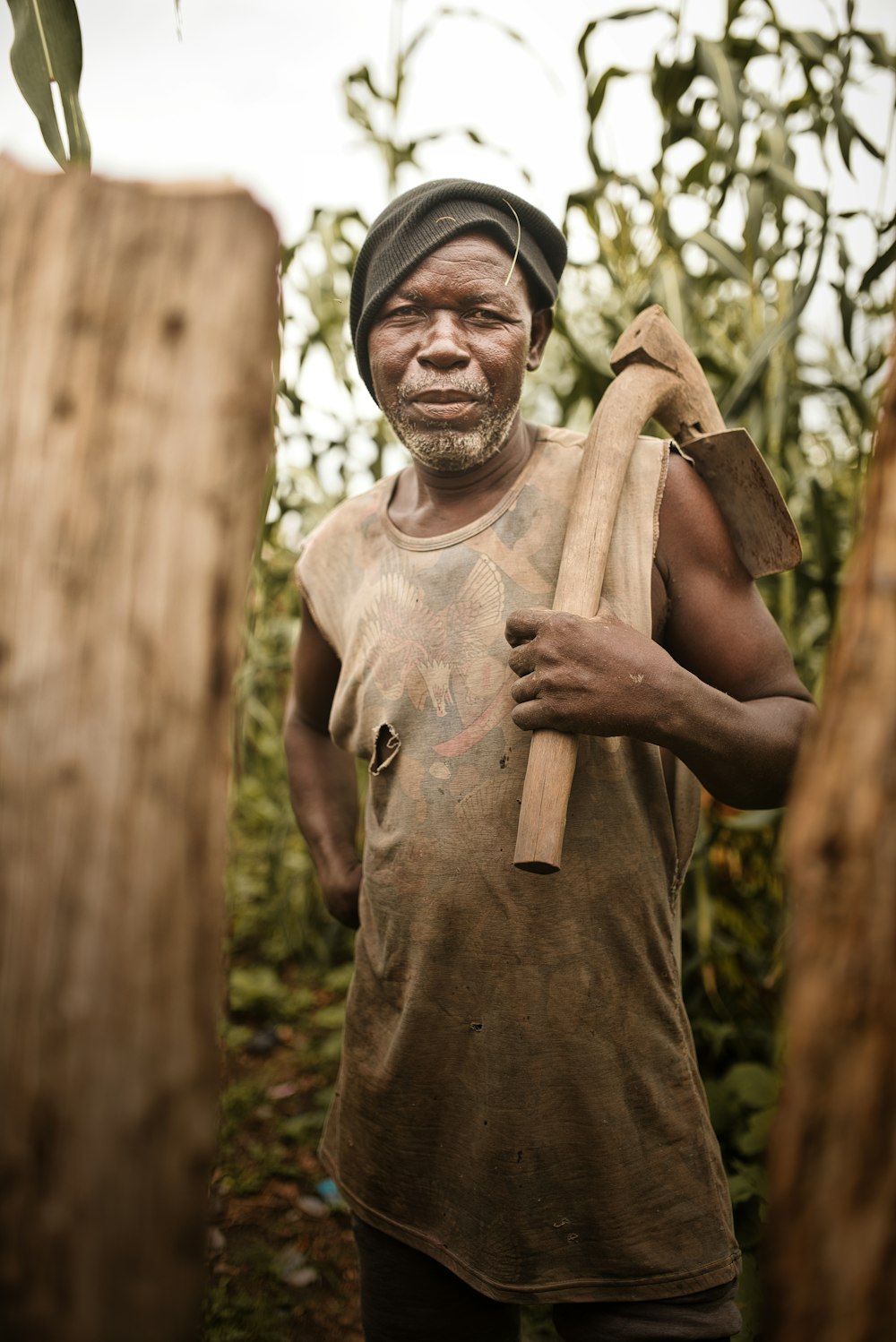 a man holding a stick
