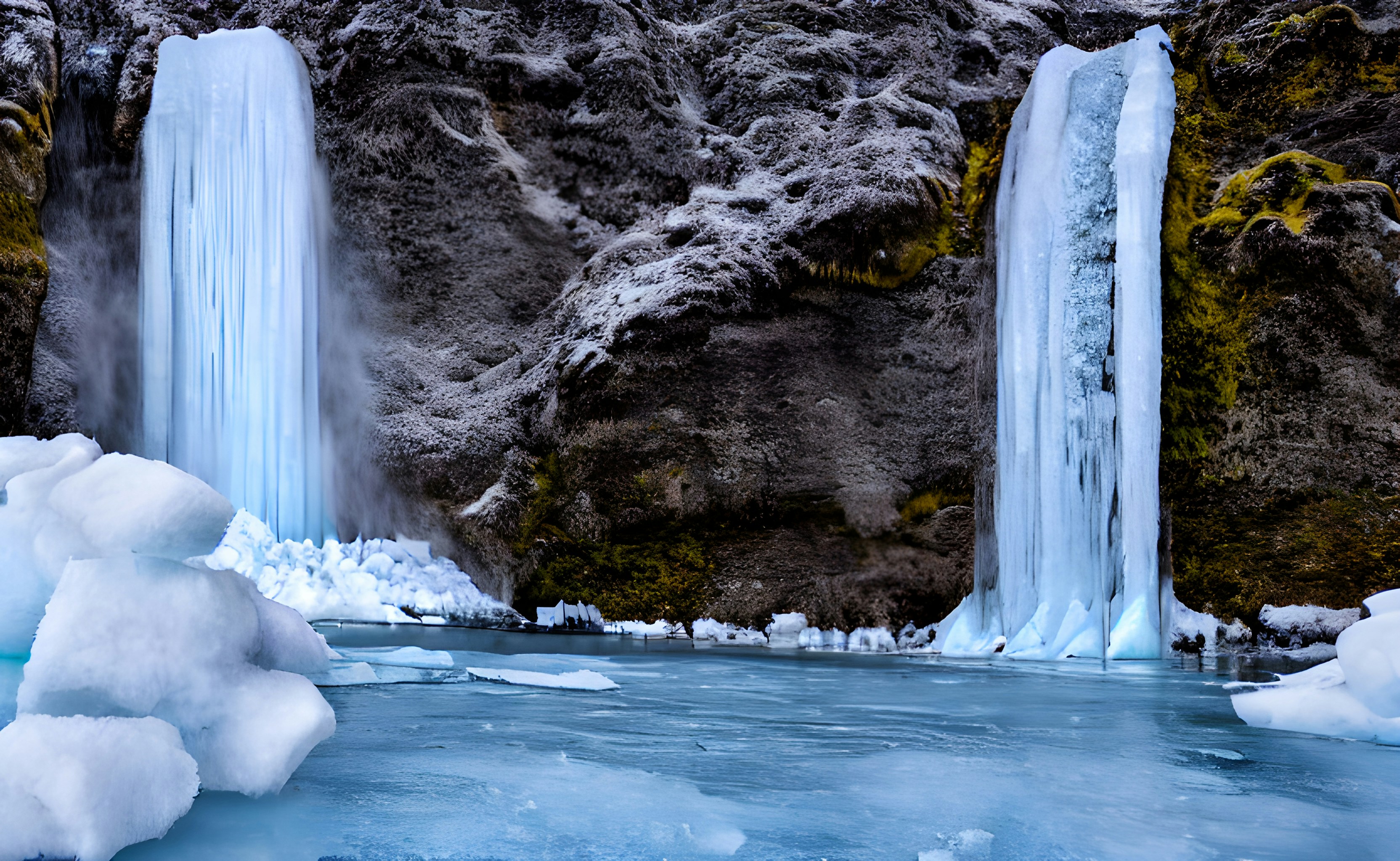 Una cascada congelada con carámbanos en ella por la noche foto – Imagen de  Luz de la luna gratuita en Unsplash, image size:3000x1846