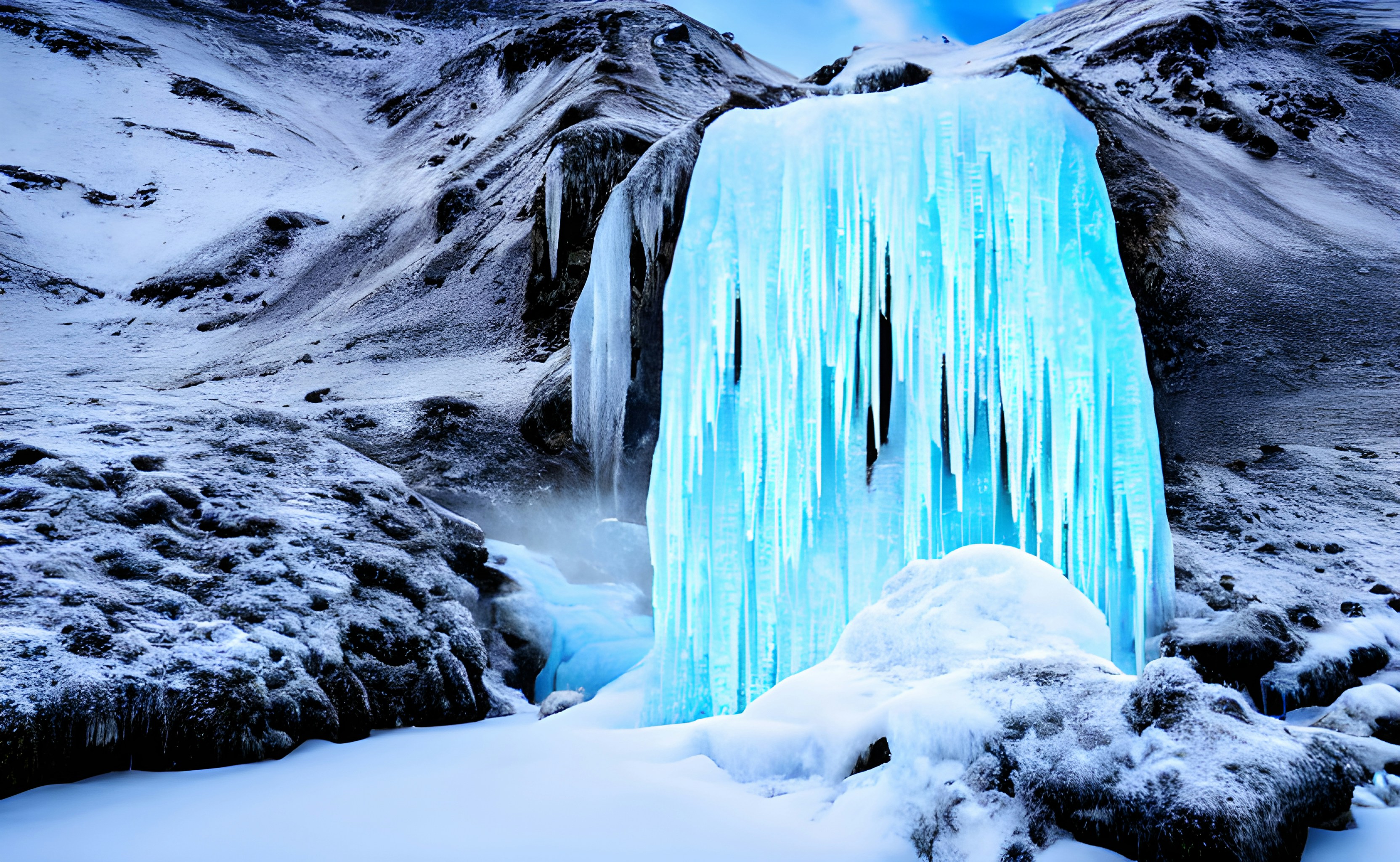 Una cascada congelada con carámbanos en ella por la noche foto – Imagen de  Luz de la luna gratuita en Unsplash, image size:3000x1846