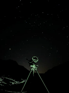 A close-up image of a telescope pointing toward a starry night sky.