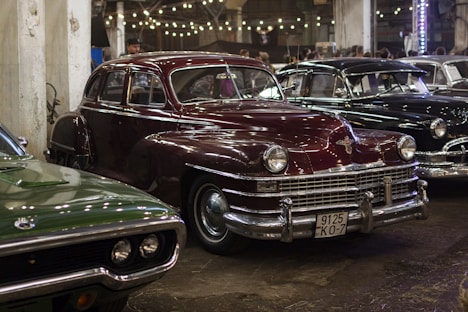 a row of cars parked in a building