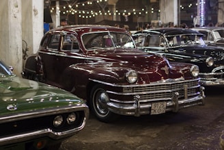 a row of cars parked in a building