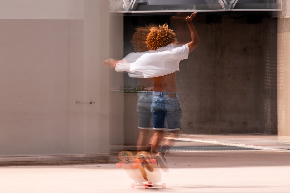 a person skating on the street