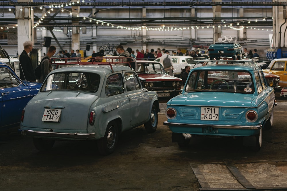 a group of cars parked in a parking lot