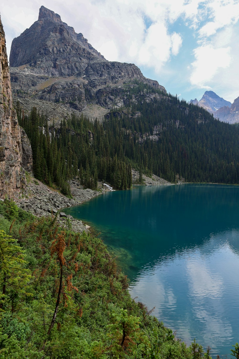 a lake surrounded by mountains