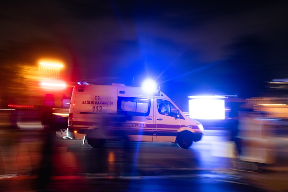 a white ambulance at night