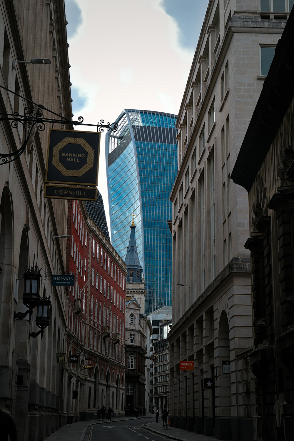 a city street with tall buildings