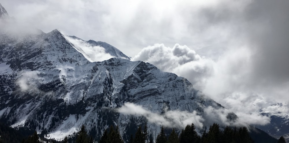 a mountain with clouds