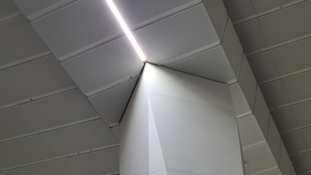 Modern architectural office space with sleek lines and minimalist design.