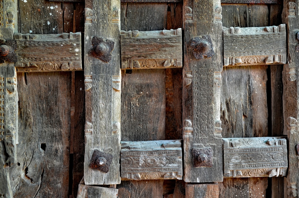 a group of wooden doors