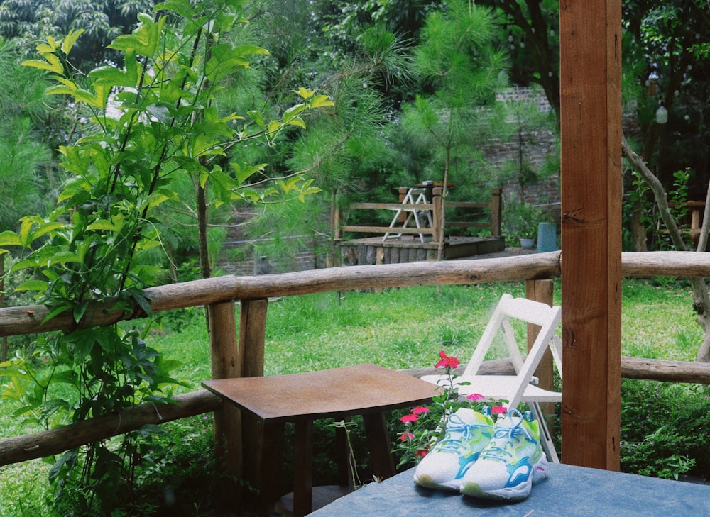 a table and chairs outside