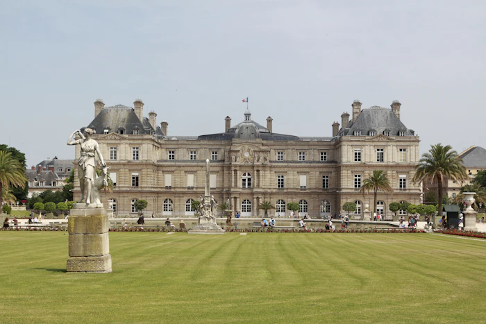 The Luxembourg Palace seen across the lawns of the Luxembourg Gardens, Paris