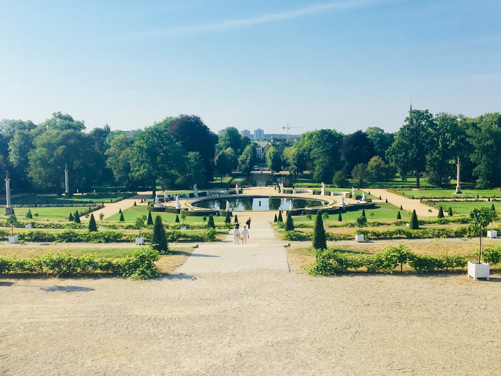 a park with a few people