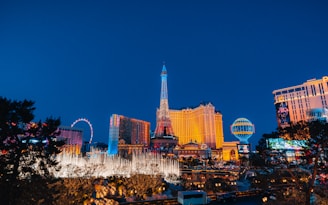 a city with a ferris wheel and buildings at night