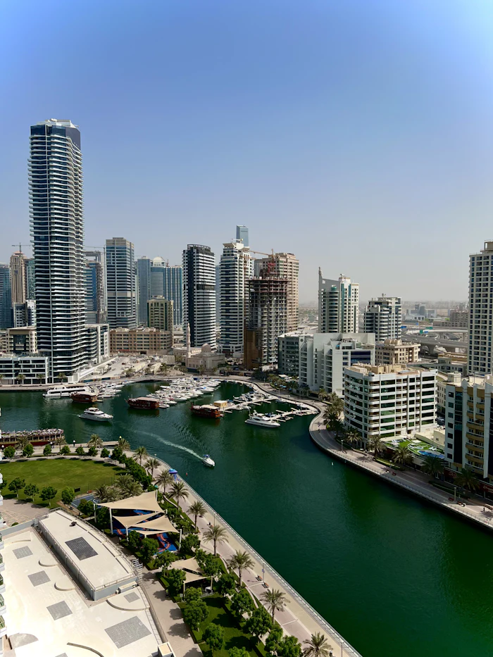 Dubai waterway running between city towers
