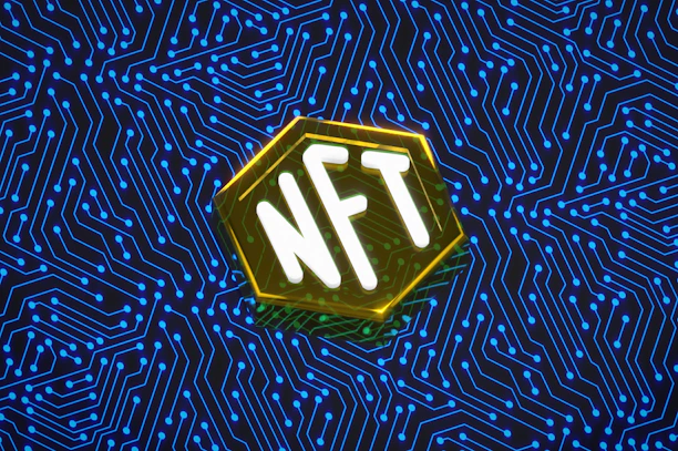 A sleek digital artwork representing a custom NFT creation process with futuristic elements