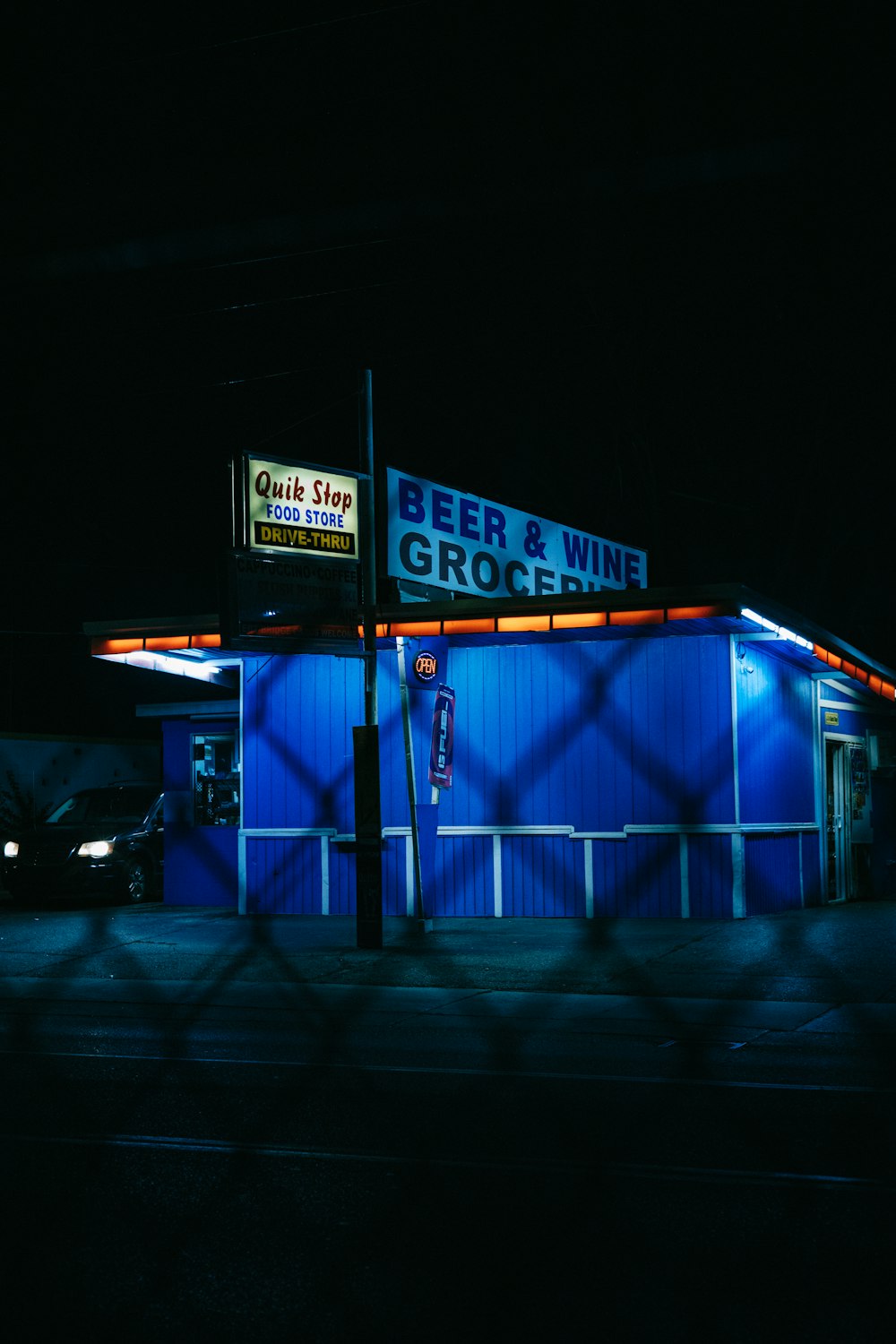a gas station at night