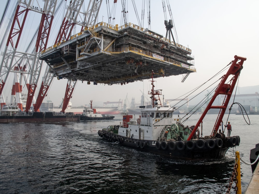 a large crane on a barge